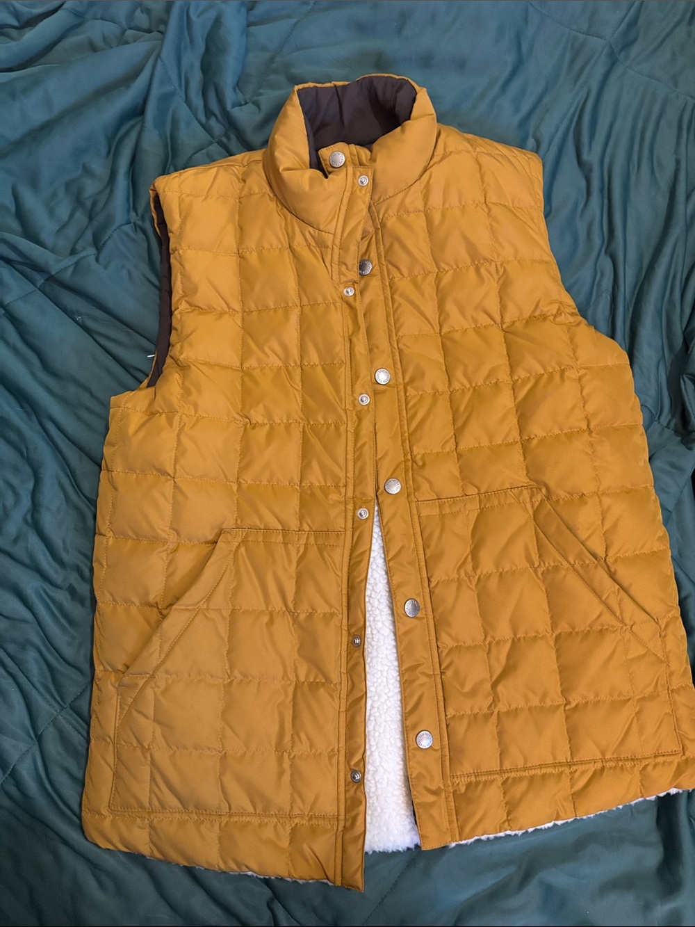 Taion Mustard Quilted Reversible Vest with Sherpa Lining